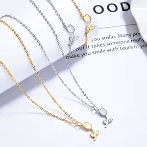 Set di gioielli in argento 925 con collana e bracciale a tulipano in oro e argento