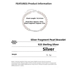 Detailed size specifications for 925 sterling silver pearl bracelet with dimensions
