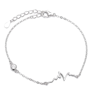 Minimalist 925 sterling silver heartbeat bracelet with sparkling zircon stone