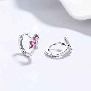Boucles d'oreilles licorne en argent 925 avec émail rose pour femmes et filles