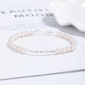 Elegant 925 silver irregular beads and freshwater pearl bracelet with lobster clasp