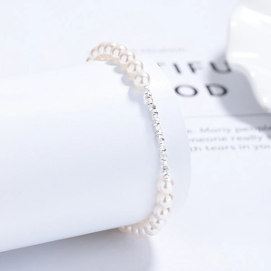 925 silver crushed nugget and pearl bracelet for women with elegant minimalist design