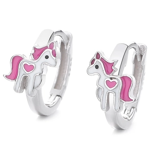 Boucles d'oreilles licorne en argent S925 avec motif cœur en émail coloré