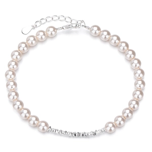 Elegant S925 silver and pearl bracelet with irregular silver beads on a white background