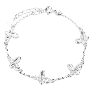 Elegantes 925 Sterling Silber Schmetterling Armband mit fünf strukturierten Anhängern