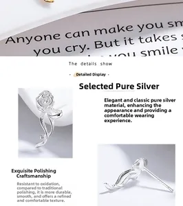 Detailed macro view of 925 sterling silver rose stud earrings with polished finish