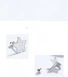 Detailed close-up of S925 sterling silver star stud earrings with screw back and hammered texture