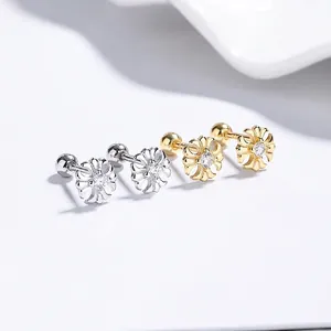 925 Sterling Silver Zirconia Cross Stud Earrings Flower Screw Back Sleep Earrings For Women Gothic Punk Lightweight Luxury Jewelry Gift