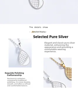Macro detail of S925 sterling silver waterdrop pendant with hollow honeycomb texture