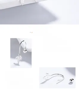 Detail of 925 sterling silver leaf earrings with S925 hallmark and polished finish