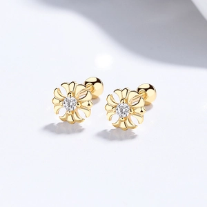 925 silver gold-plated cross stud earrings with sparkling cubic zirconia on white background