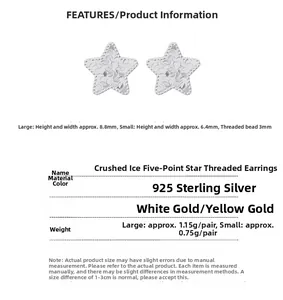 Detailed chart of 925 sterling silver star stud earrings with screw back dimensions