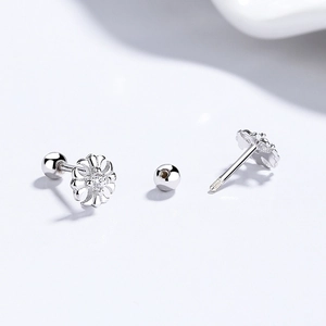 Elegant 925 sterling silver flower cross stud earrings with sparkling cubic zirconia stones