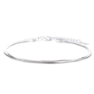 Minimalist double layer silver snake chain bracelet with adjustable lobster clasp closure