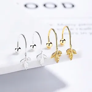 925 Sterling Silver Maple Leaf Screw Earrings Minimalist Forest Style Leaf Ear Hooks Elegant Jewelry Gift For Women