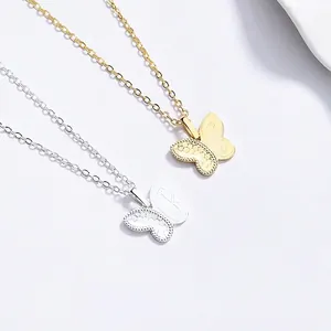 Collier Pendentif Papillon Asymétrique en Argent Sterling 925 pour Femme Bijoux de Mode de Luxe Léger Style Ins