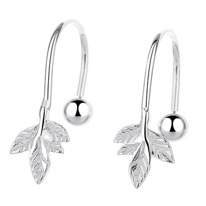 925 silver maple leaf earrings with polished bead hooks on clean white background