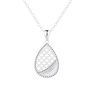 Elegant 925 silver hollow teardrop pendant necklace with scale pattern for women