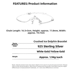 Detail view showing 925 sterling silver dolphin bracelet dimensions and LOVE engraving