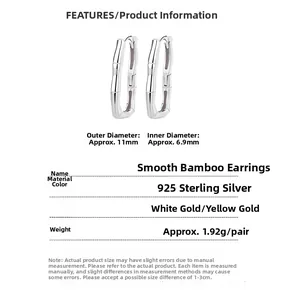 Detailed size chart for 925 sterling silver bamboo hoop earrings with 11mm outer diameter