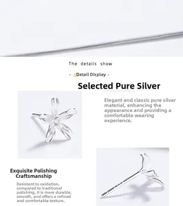 Detailed macro view showing S925 sterling silver hallmark and polished flower stud earring