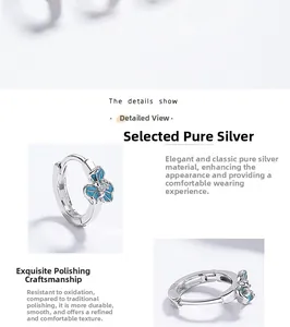 Détail du poinçon S925 en argent et de la fleur en émail bleu sur la boucle