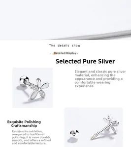 Macro view of 925 silver flower stud with mother of pearl and secure screw-back design
