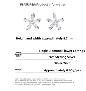 Detail specifications of 925 silver flower stud earrings with size and weight details