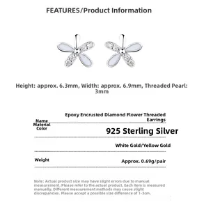 Detailed view of 925 silver flower stud earrings with enamel petals and screw back design