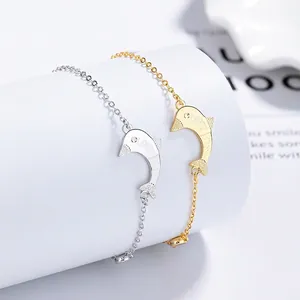 925 Sterling Silver Dolphin Bracelet For Women LOVE Lettering Rhinestone Minimalist Adjustable Chain Fine Jewelry Gift