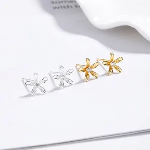 925 Sterling Silver Flower Stud Earrings For Women Zirconia Inlaid Elegant Small Daisy Ear Bone Studs Minimalist Jewelry