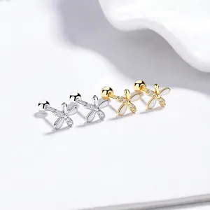 925 Sterling Silver Flower Stud Earrings Zirconia Enamel Screw Back Earrings White Gold Gold Color Hypoallergenic Jewelry