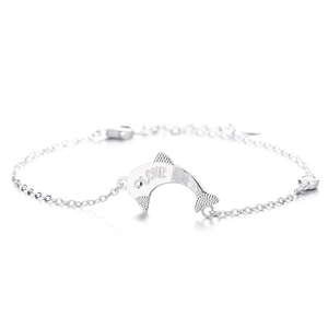 Elegant 925 sterling silver dolphin bracelet with LOVE engraving and crushed ice texture