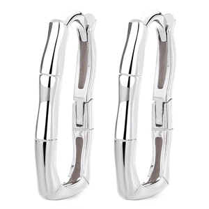 Polished S925 sterling silver bamboo joint hoop earrings with U-shaped closure