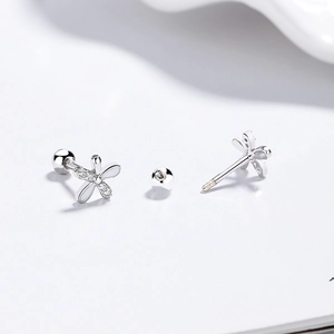 925 silver flower stud earrings with zircon inlay and secure screw back closure
