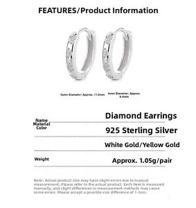 Detailed size specifications for small 925 silver hoop earrings with zircon stones