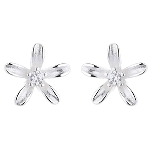 Elegant 925 sterling silver flower stud earrings with sparkling center zircon stone