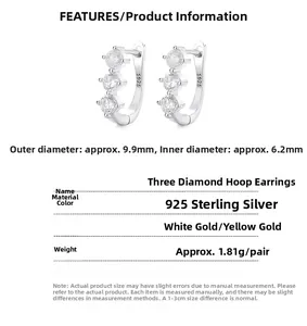 Detailed size specifications for 925 sterling silver hoop earrings with cubic zirconia