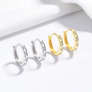 925 Sterling Silver Rhinestone Flower Hoop Earrings For Women Gold Platinum Plated Minimalist Huggie Earrings Jewelry Gift