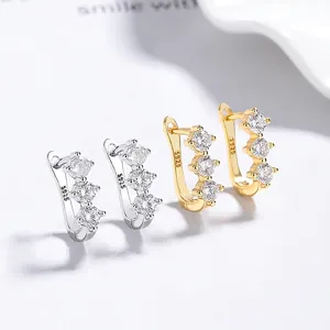925 Sterling Silver Row Drill Hoop Earrings For Women Shiny Rhinestone Inlaid Geometric Huggie Earrings Daily Party Jewelry