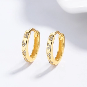 925 silver hoop earrings with gold plating and sparkling zircon flower charms
