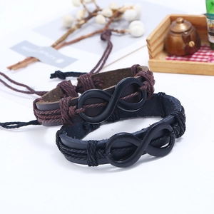 Bracelets infini en cuir tressé faits main en noir et marron pour couples