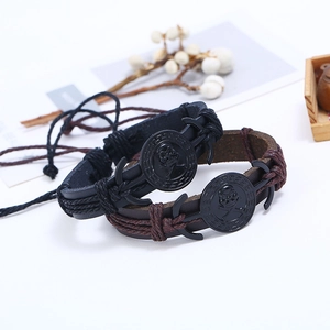 Ensemble de bracelets en cuir tressé avec crâne rétro et cordon réglable pour homme