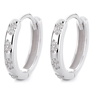 925 silver hoop earrings with hollow flower patterns and sparkling zircon stones