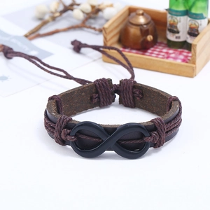 Bracelet infini en cuir tressé fait main pour hommes et femmes avec cordon de serrage réglable