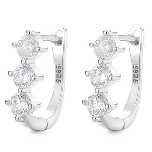 Elegant 925 sterling silver hoop earrings featuring three parallel AAA cubic zirconia stones