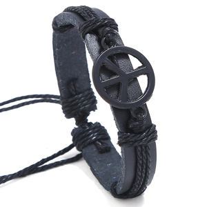 Punk Retro Gewebt Kunstleder Legierung Armband Mit Friedenssymbol Verstellbar Mehrschichtig Hanfseil Armband Unisex Schmuck