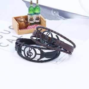 Bracciali in pelle con note musicali neri e marroni con ciondoli in metallo G-clef