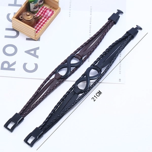 Detail of 21cm infinity symbol braided leather bracelets in black and brown colors