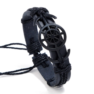 Vintage Braided Leather Bracelet Nautical Anchor Rudder Charms Punk Rock Multi-layer Adjustable Wristband Jewelry Gift Unisex